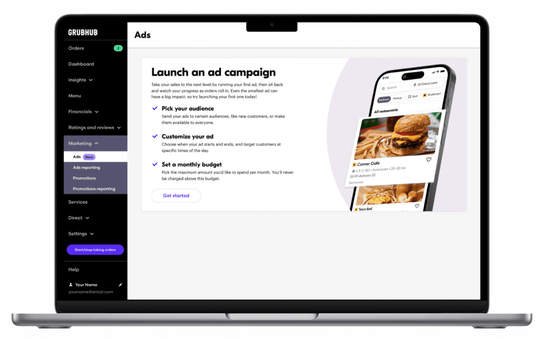 Merchant view of the Grubhub Ads platform.